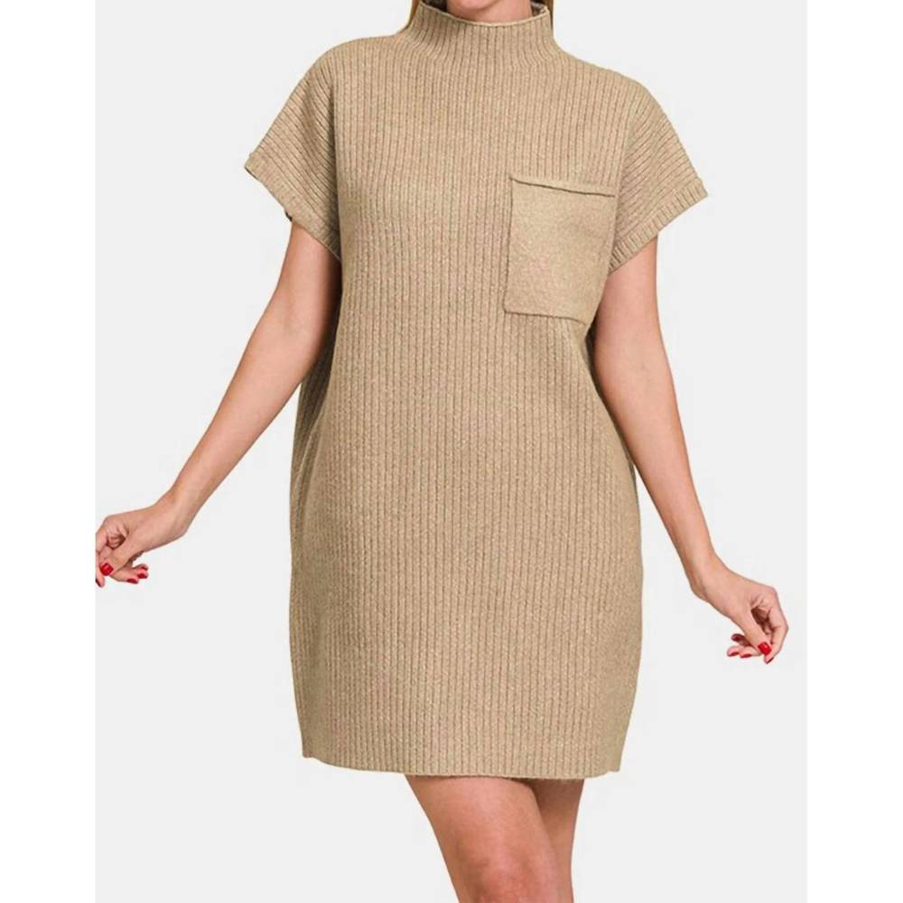 NEW ENTRO ribbed sweater dress in tan - Picture 4 of 4